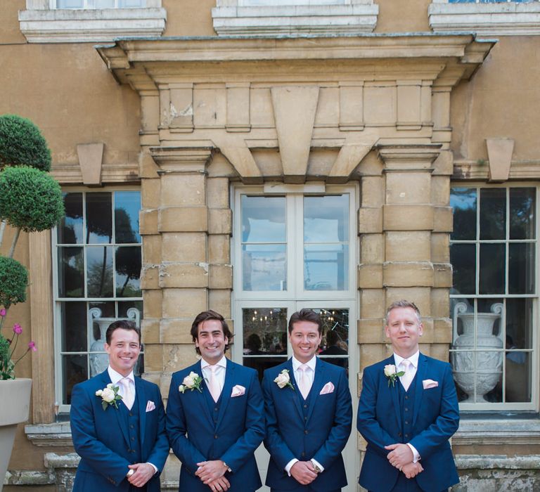 Groomsmen in Navy Blue Suits | Elegant Blush Pink & White Wedding at Aynhoe Park in Oxfordshire | Lucy Davenport Photography