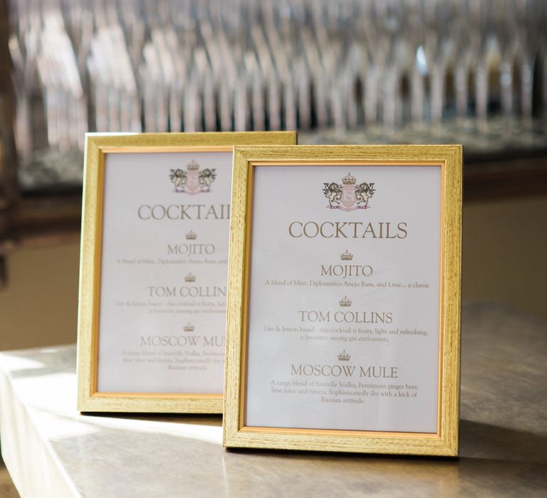 Cocktail Signs | Elegant Blush Pink & White Wedding at Aynhoe Park in Oxfordshire | Lucy Davenport Photography