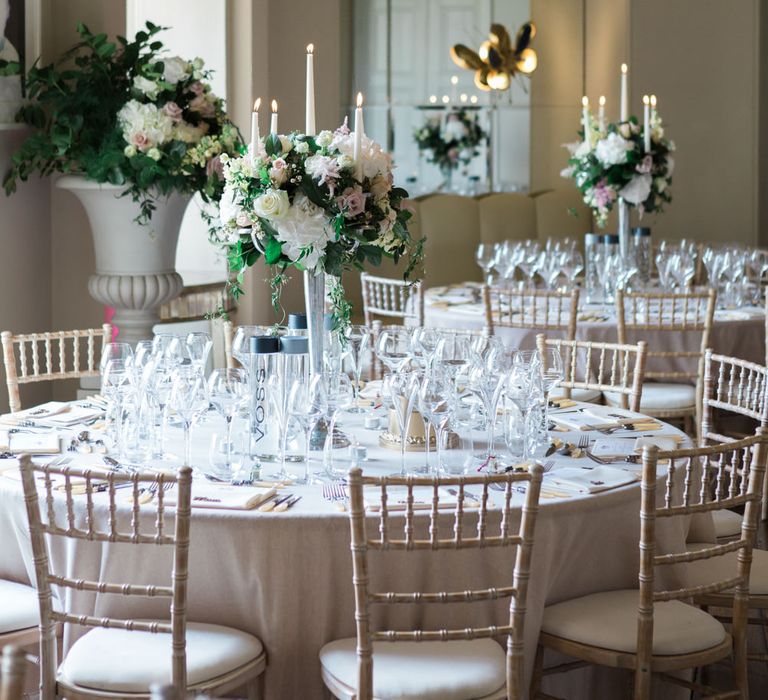 Reception | Wedding Breakfast | Elegant Blush Pink & White Wedding at Aynhoe Park in Oxfordshire | Lucy Davenport Photography