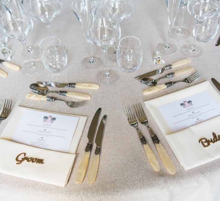 Ivory Cutlery Place Setting | Elegant Blush Pink & White Wedding at Aynhoe Park in Oxfordshire | Lucy Davenport Photography