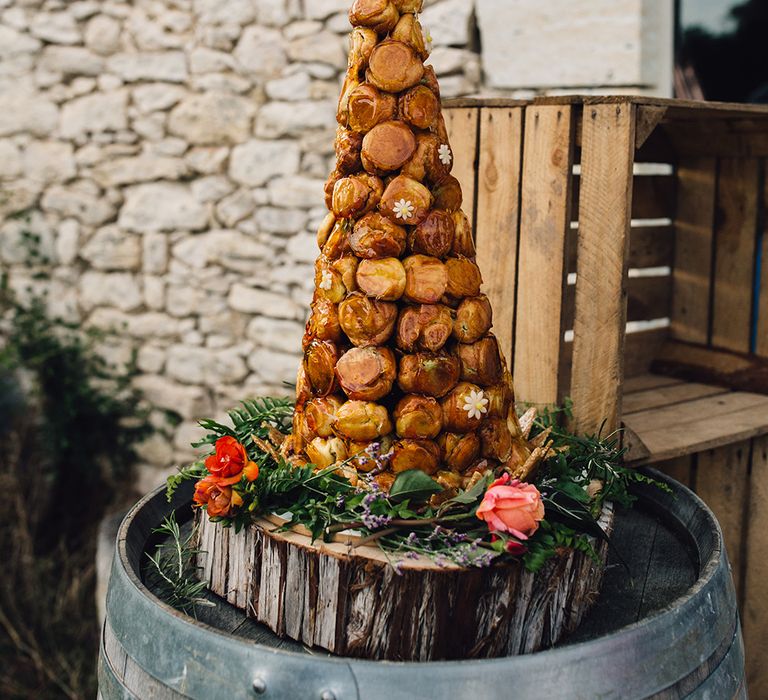 Traditional Croquembouche Wedding Cake | A Tower of Profiteroles filled with pistachio & chocolate creams