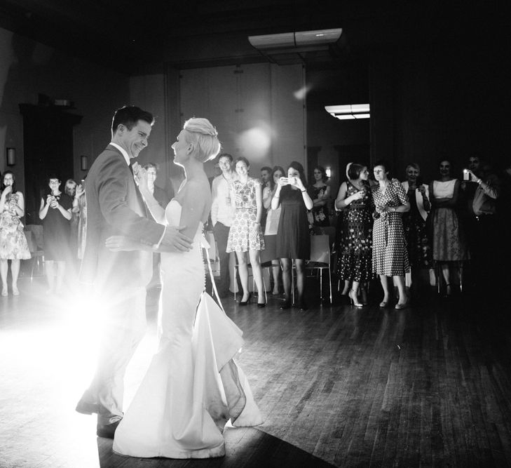 First Dance | Bride in Anna Sorrano Gown | Groom in Grey Suit | Stylish Hackney Town Hall Wedding | Camilla Arnhold Photography | This Modern Revelry Film