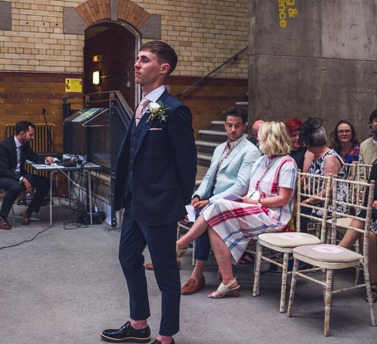 Wedding Ceremony | Groom in Navy Suit | Contemporary City Wedding at People's History Museum & Hope Mill Theatre, Manchester Planned by Alternative Weddings MCR | Babb Photography