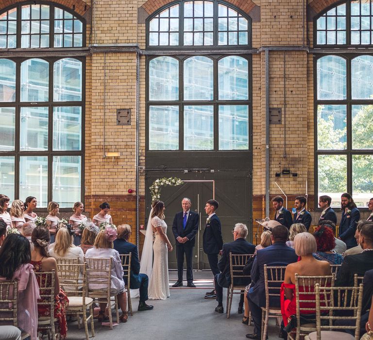 Wedding Ceremony | Bride in Lenora Watters Gown | Groom in Navy Suit | Contemporary City Wedding at People's History Museum & Hope Mill Theatre, Manchester Planned by Alternative Weddings MCR | Babb Photography