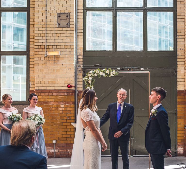 Wedding Ceremony | Bride in Lenora Watters Gown | Groom in Navy Suit | Contemporary City Wedding at People's History Museum & Hope Mill Theatre, Manchester Planned by Alternative Weddings MCR | Babb Photography