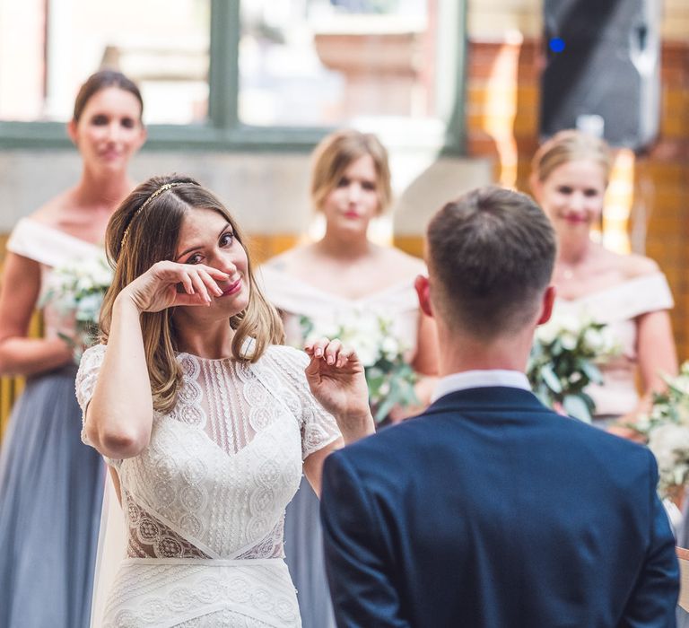 Wedding Ceremony | Bride in Lenora Watters Gown | Groom in Navy Suit | Contemporary City Wedding at People's History Museum & Hope Mill Theatre, Manchester Planned by Alternative Weddings MCR | Babb Photography