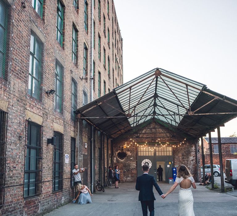 Bride in Lenora Watters Gown | Groom in Navy Suit | Contemporary City Wedding at People's History Museum & Hope Mill Theatre, Manchester Planned by Alternative Weddings MCR | Babb Photography