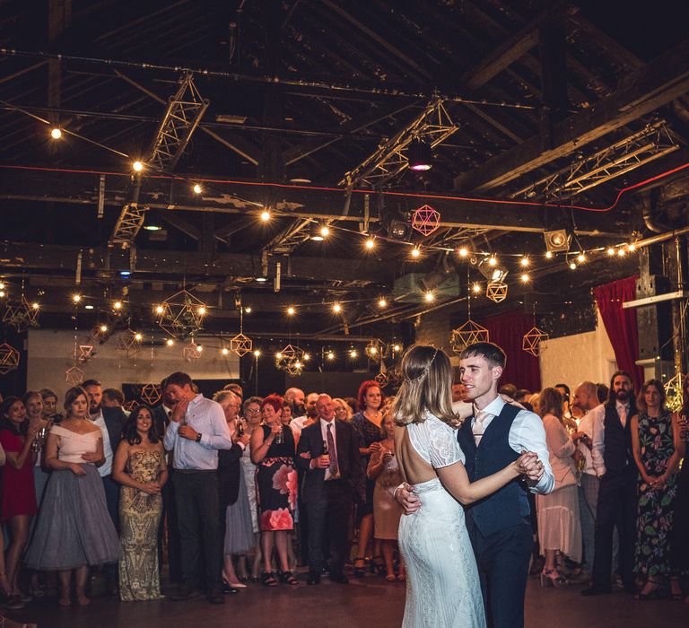 First Dance | Bride in Lenora Watters Gown | Groom in Navy Suit | Contemporary City Wedding at People's History Museum & Hope Mill Theatre, Manchester Planned by Alternative Weddings MCR | Babb Photography