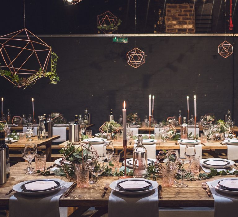 Copper Geometric Decor | Contemporary City Wedding at People's History Museum & Hope Mill Theatre, Manchester Planned by Alternative Weddings MCR | Babb Photography