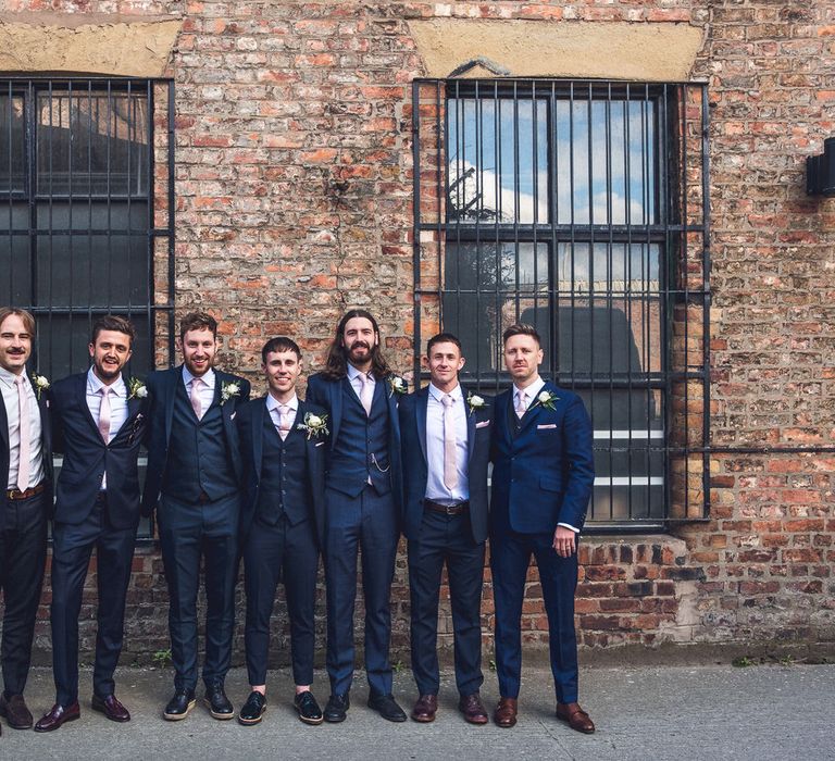 Groomsmen in Navy Suits | Contemporary City Wedding at People's History Museum & Hope Mill Theatre, Manchester Planned by Alternative Weddings MCR | Babb Photography