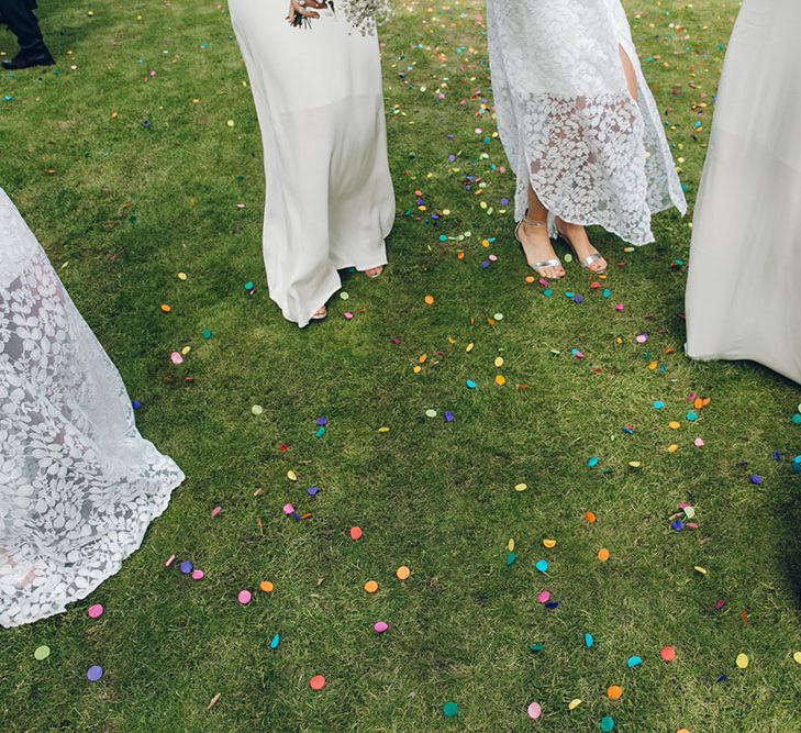 Bride & Bridesmaids in White Dresses by Harriet Holling