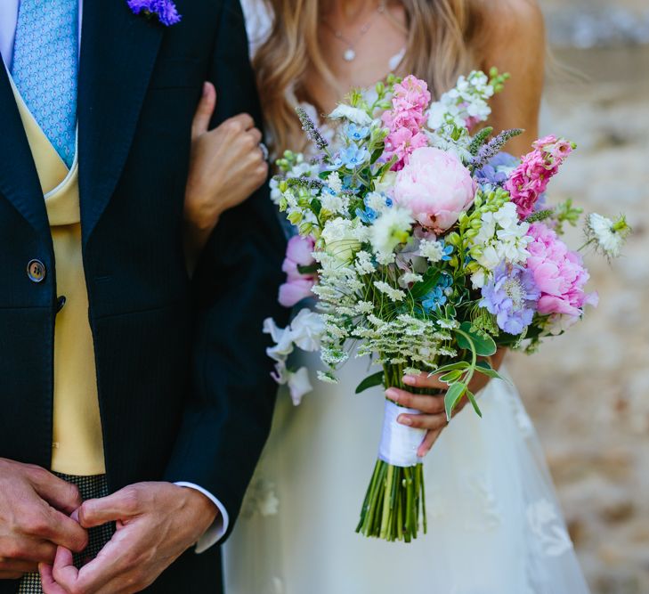 Wild Country Garden Wedding Bouquet In Pastel Tones