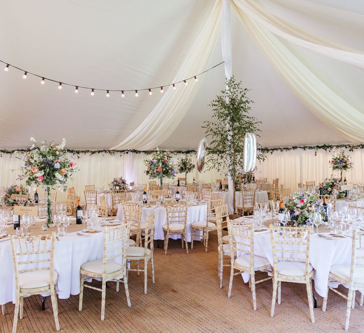 Wedding Reception With Large Wild Flower Arrangements