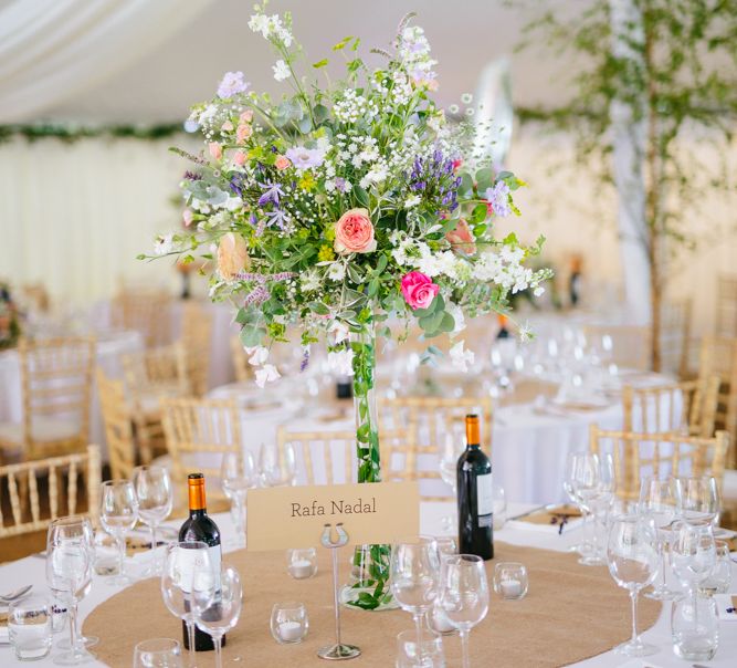 Wedding Reception With Large Wild Flower Arrangements