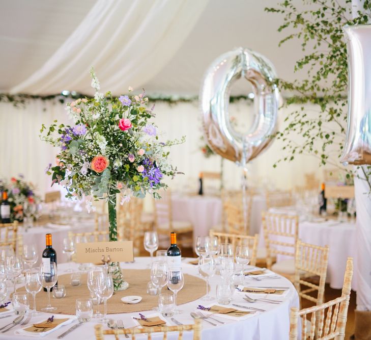 Wedding Reception With Large Wild Flower Arrangements