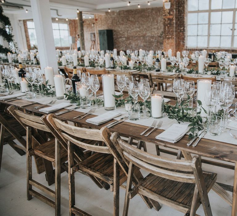 Wooden Trestle Tables For An Industrial Wedding In London