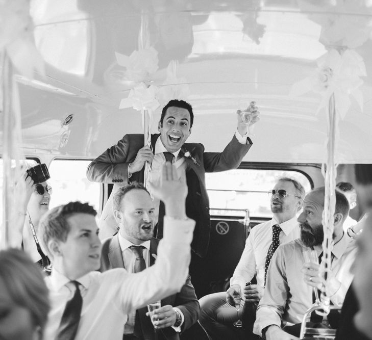 Wedding Guests inside Red Routemaster Bus