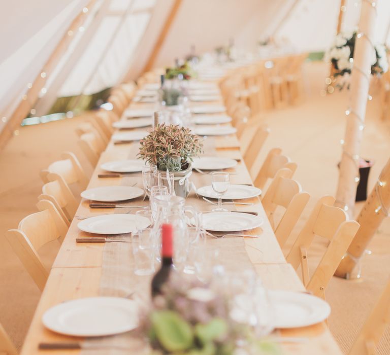 Rustic Table Settings For Tipi Wedding