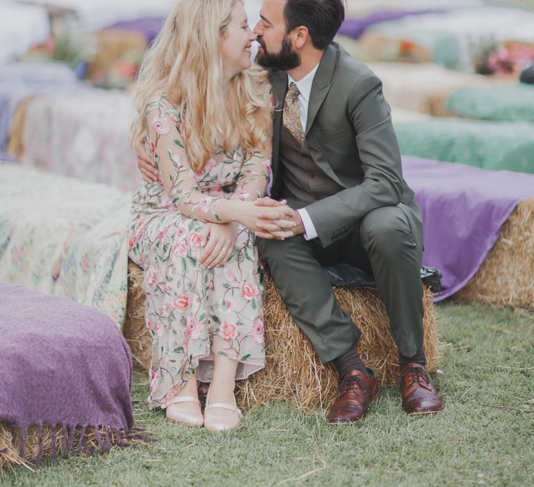 Bride In Bespoke Floral Lace Dress With Flower Crown For A White Tipi Wedding In The Cotswolds With Images By Ferri Photography