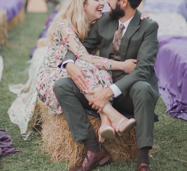 Bride In Bespoke Floral Lace Dress With Flower Crown For A White Tipi Wedding In The Cotswolds With Images By Ferri Photography