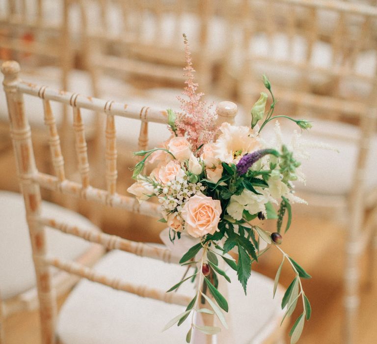 Blush, Aisle, Chair Back Flowers | Elegant, Pastel Wedding at Hedsor House, Buckinghamshire | M & J Photography | Shoot It Yourself Films