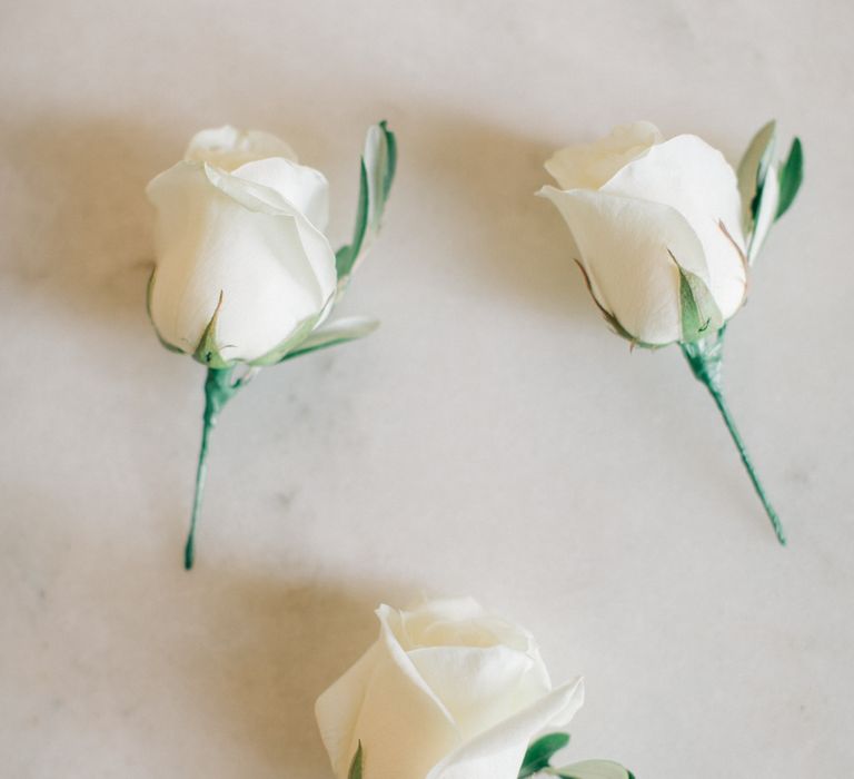 White Rose Buttonholes | Elegant, Pastel Wedding at Hedsor House, Buckinghamshire | M & J Photography | Shoot It Yourself Films