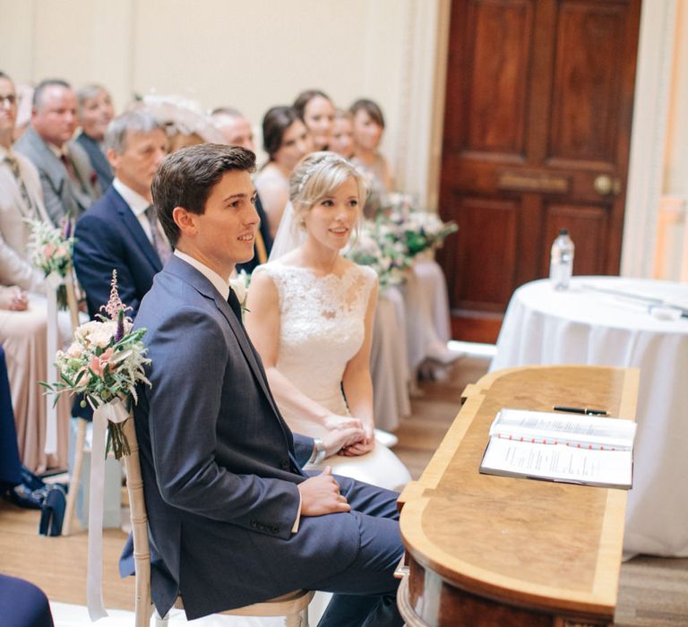 Wedding Ceremony | Bride in Pronovias Gown | Groom in Navy J.Crew Suit | Elegant, Pastel Wedding at Hedsor House, Buckinghamshire | M & J Photography | Shoot It Yourself Films