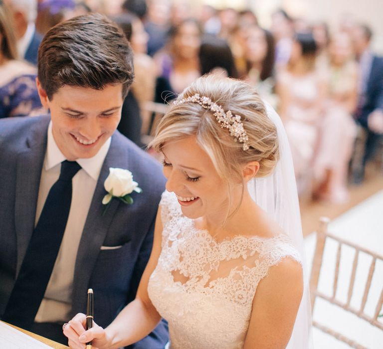 Wedding Ceremony | Bride in Pronovias Gown | Groom in Navy J.Crew Suit | Elegant, Pastel Wedding at Hedsor House, Buckinghamshire | M & J Photography | Shoot It Yourself Films