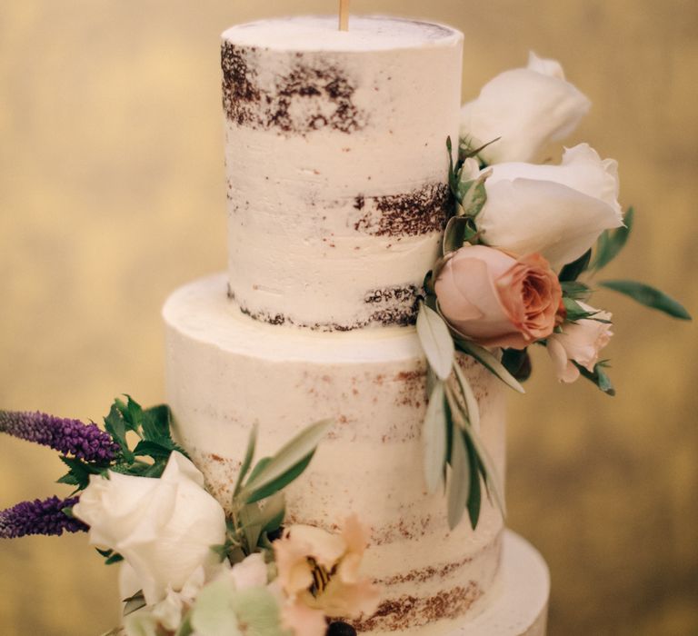 Semi Naked Wedding Cake by Dotty Rose | Elegant, Pastel Wedding at Hedsor House, Buckinghamshire | M & J Photography | Shoot It Yourself Films