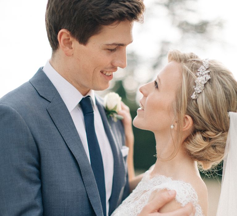 Bride in Pronovias Gown | Groom in Navy J.Crew Suit | Elegant, Pastel Wedding at Hedsor House, Buckinghamshire | M & J Photography | Shoot It Yourself Films