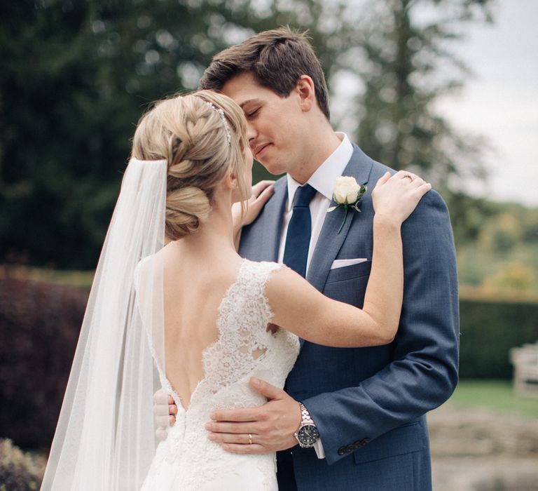 Bride in Pronovias Gown | Groom in Navy J.Crew Suit | Elegant, Pastel Wedding at Hedsor House, Buckinghamshire | M & J Photography | Shoot It Yourself Films