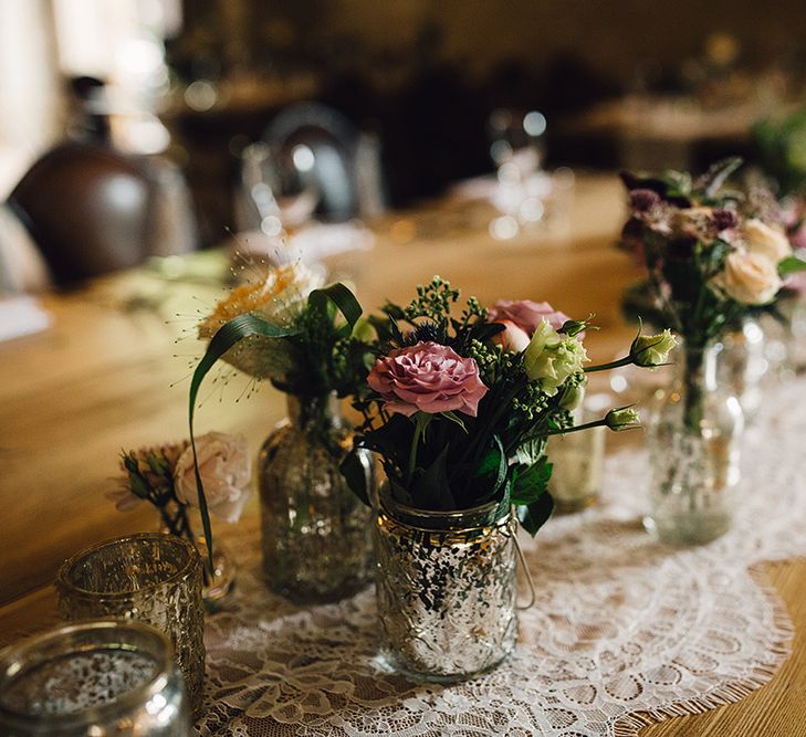 Mercury Glass Votives & Flower Stems Wedding Decor