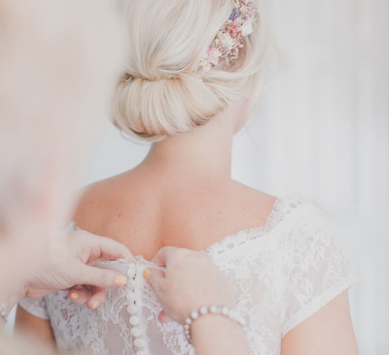 Chic Chignon Bridal Up Do & Folky Dokey Flower Crown