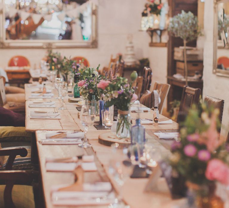 Tree Slabs & Wild Flower in Jars Centrepieces