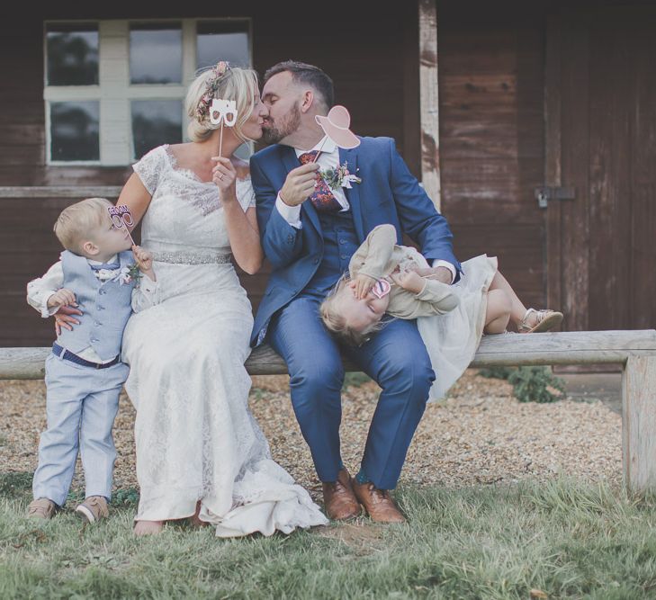 Bride, Groom & Children Family Portrait