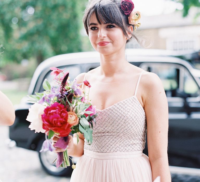 Bridesmaid in Blush Needle & Thread Dress | Classic Wedding at Trafalgar Tavern, Greenwich, London | Ann-Kathrin Koch Photography