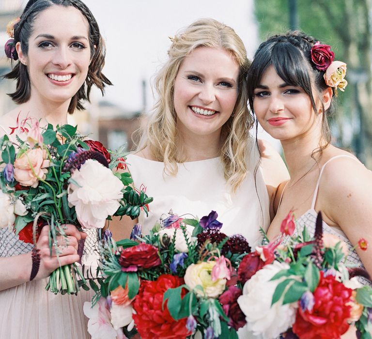 Bridesmaids in Needle & Thread Dresses | Bride in Sassi Holford Gown | Bright Bouquets | Classic Wedding at Trafalgar Tavern, Greenwich, London | Ann-Kathrin Koch Photography