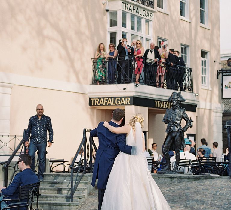 Bride in Sassi Holford Gown | Groom in Neal & Palmer Navy Suit | Classic Wedding at Trafalgar Tavern, Greenwich, London | Ann-Kathrin Koch Photography