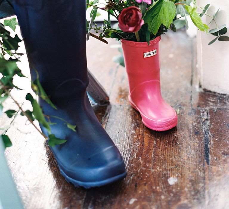 Flower Filled Wellington Boots Wedding Decor | Classic Wedding at Trafalgar Tavern, Greenwich, London | Ann-Kathrin Koch Photography