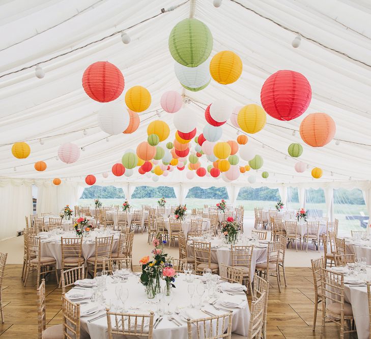 Colourful Hanging Paper Lantern in Marquee Reception