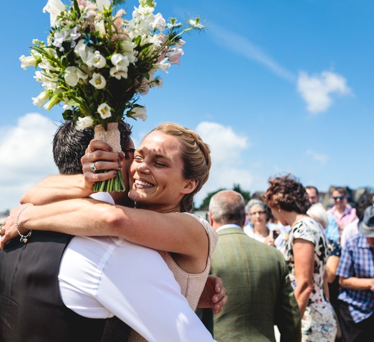 DIY Festival Wedding In Sheffield With Bride In Bespoke Blush Skirt & Sequinned Top With Garden Games & Images From Kate Jackson Photography