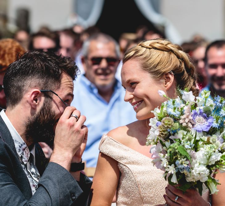 DIY Festival Wedding In Sheffield With Bride In Bespoke Blush Skirt & Sequinned Top With Garden Games & Images From Kate Jackson Photography