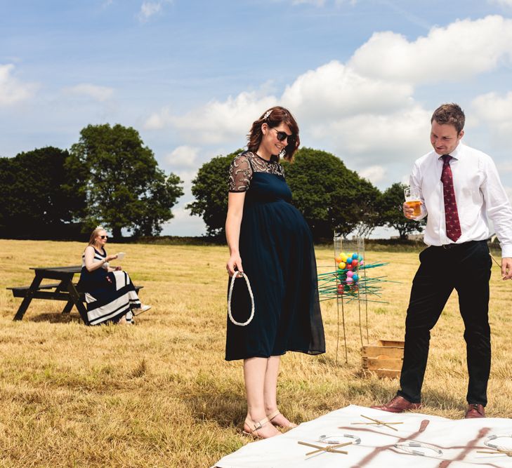 DIY Festival Wedding In Sheffield With Bride In Bespoke Blush Skirt & Sequinned Top With Garden Games & Images From Kate Jackson Photography