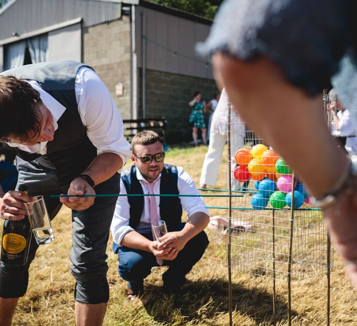 DIY Festival Wedding In Sheffield With Bride In Bespoke Blush Skirt & Sequinned Top With Garden Games & Images From Kate Jackson Photography