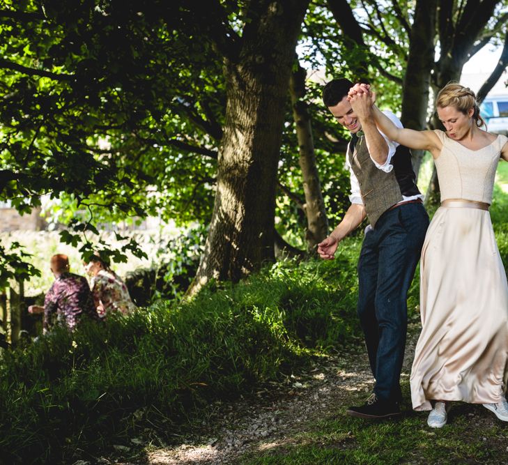 DIY Festival Wedding In Sheffield With Bride In Bespoke Blush Skirt & Sequinned Top With Garden Games & Images From Kate Jackson Photography