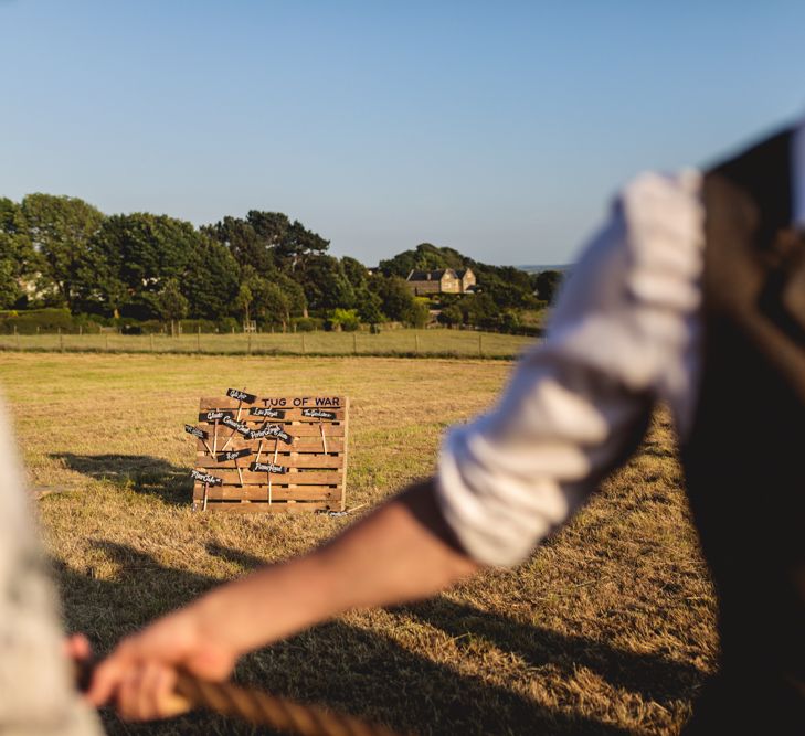 DIY Festival Wedding In Sheffield With Bride In Bespoke Blush Skirt & Sequinned Top With Garden Games & Images From Kate Jackson Photography