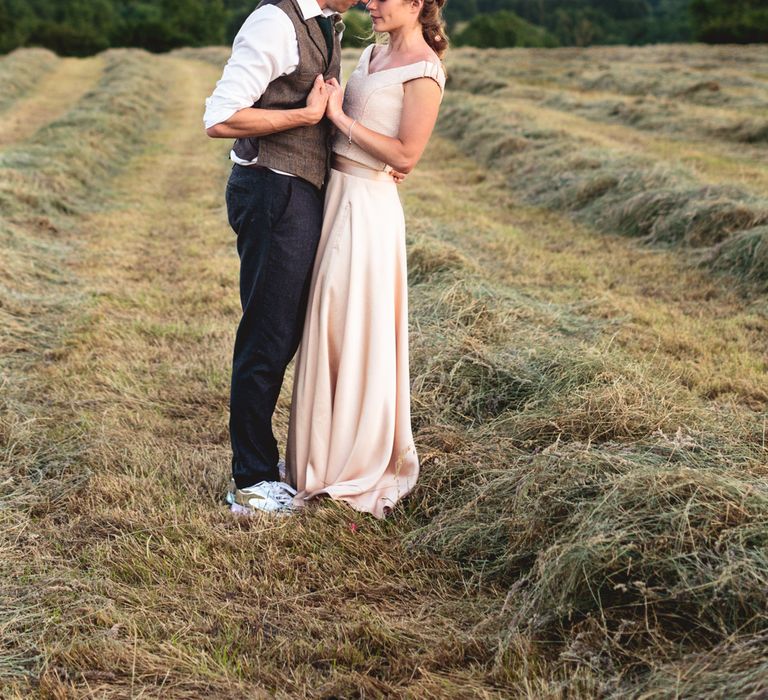 DIY Festival Wedding In Sheffield With Bride In Bespoke Blush Skirt & Sequinned Top With Garden Games & Images From Kate Jackson Photography