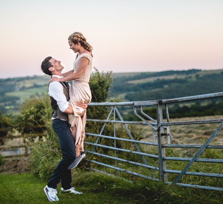 DIY Festival Wedding In Sheffield With Bride In Bespoke Blush Skirt & Sequinned Top With Garden Games & Images From Kate Jackson Photography