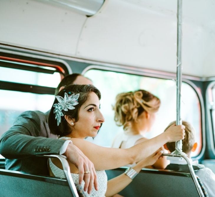 Bride & Groom on the Red Double Decker Bus