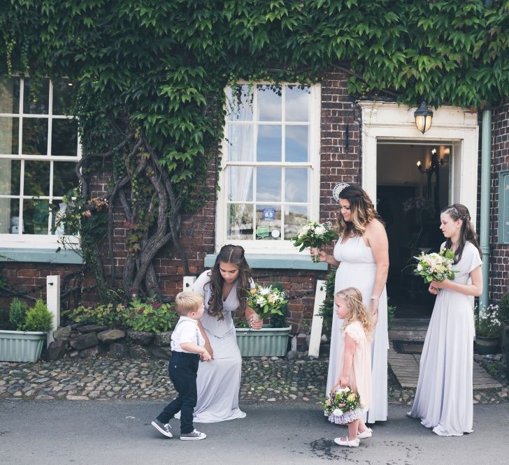 Bridal Party | Bridesmaids in Grey Marks and Spencer Gowns | Classic Wedding at The Mytton & Mermaid, Atcham | Willo Photography